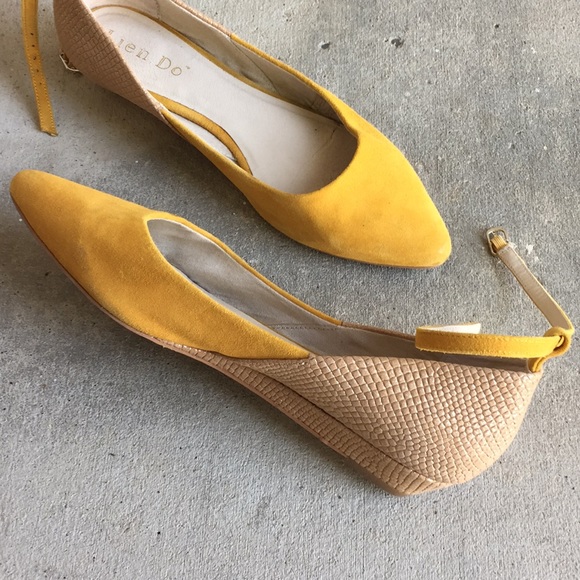 Anthropologie Shoes Anthropologie Mustard Yellow Suede Kitten Heel